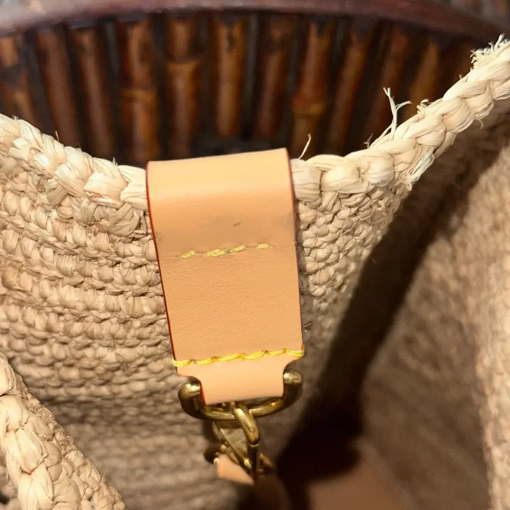 LOUIS VUITTON Summer Shopper Tote MM Natural Woven Raffia w/ Pochette
